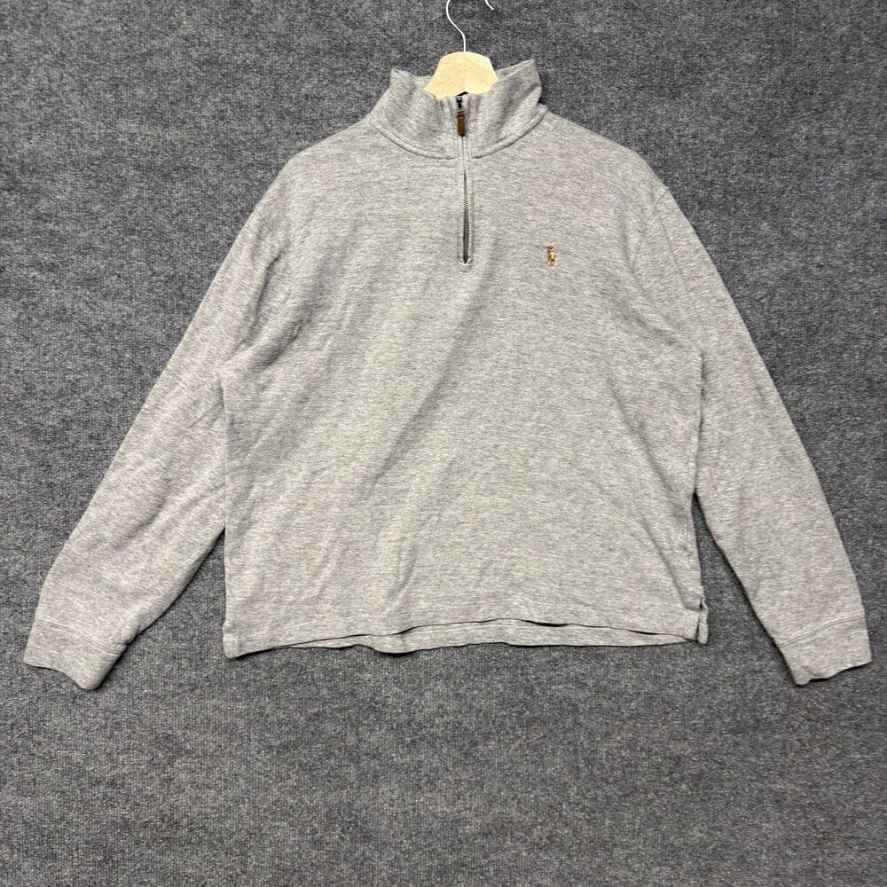 Polo Ralph Lauren Sweatshirt Mens M Gray Estate Rib 1/4 Zip Pullover Mock Neck